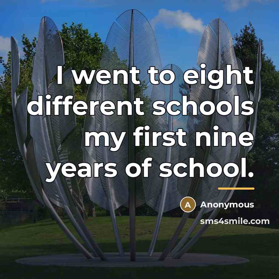 “I went to eight different schools my first nine years…” quote by Anonymous