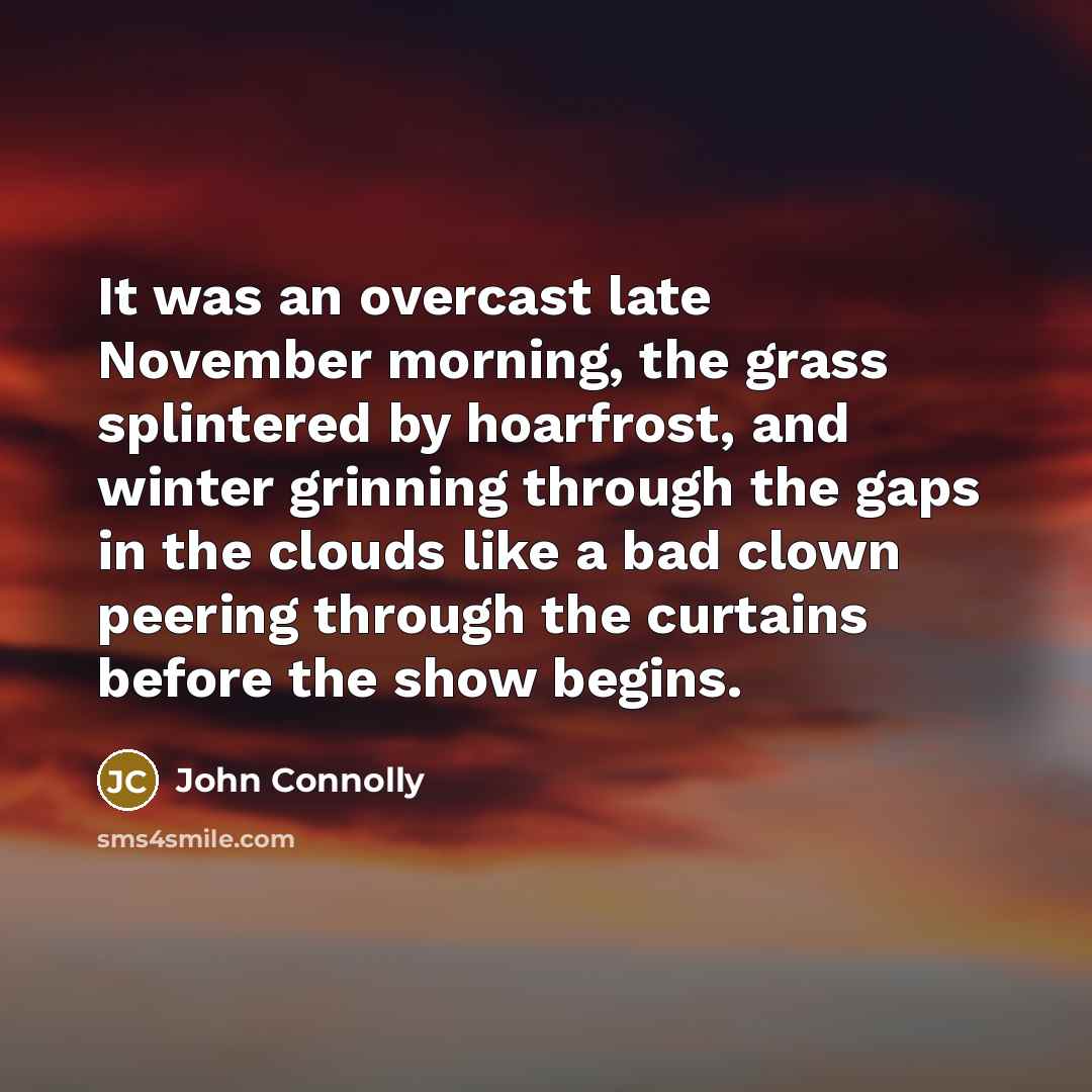 “It was an overcast late November morning, the grass splintered…” quote by John Connolly