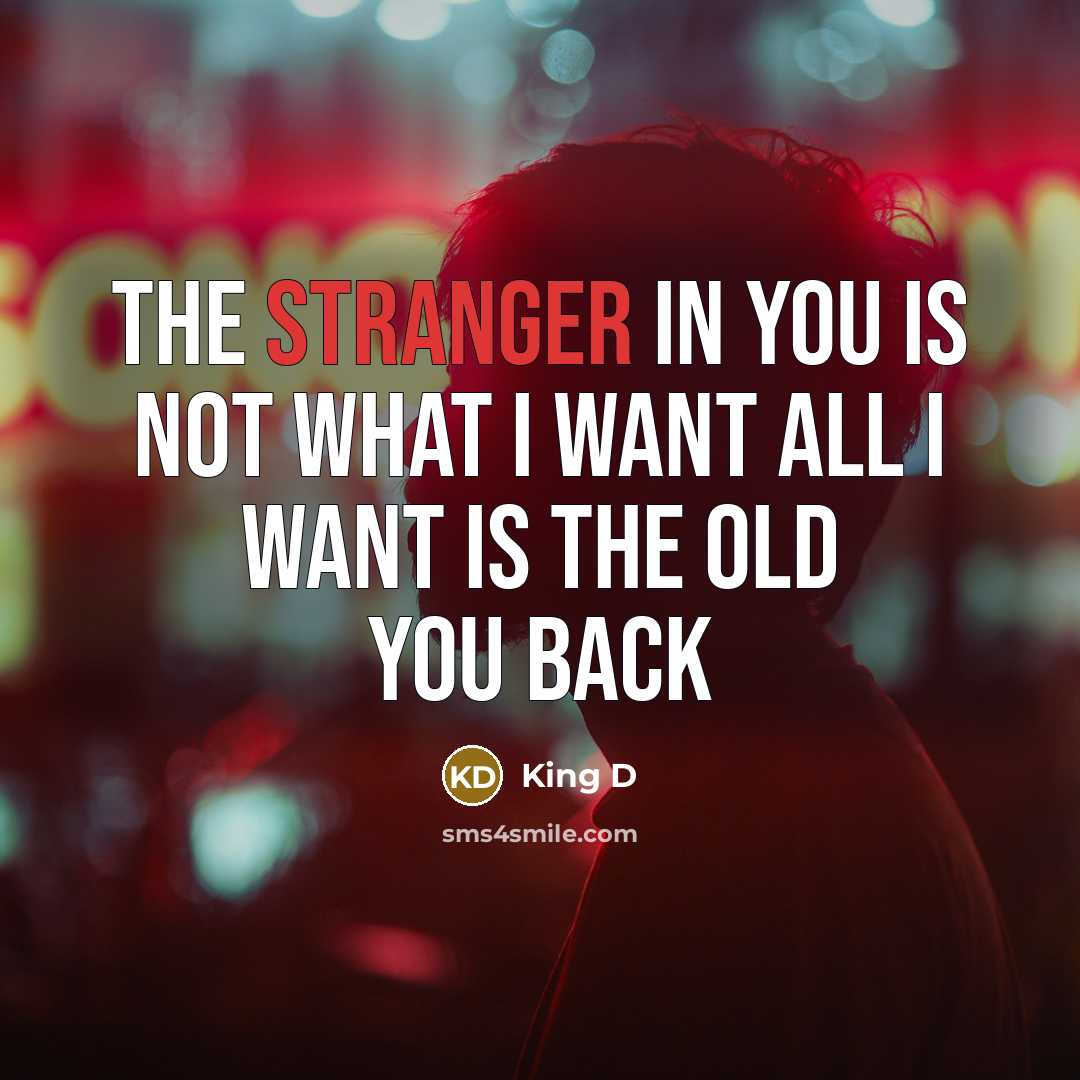 “The stranger in you is not what I want all I want is the old you back” quote by King D