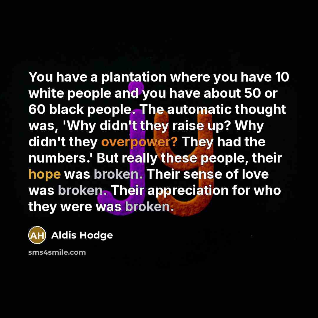 “You have a plantation where you have 10 white people…” quote by Aldis Hodge