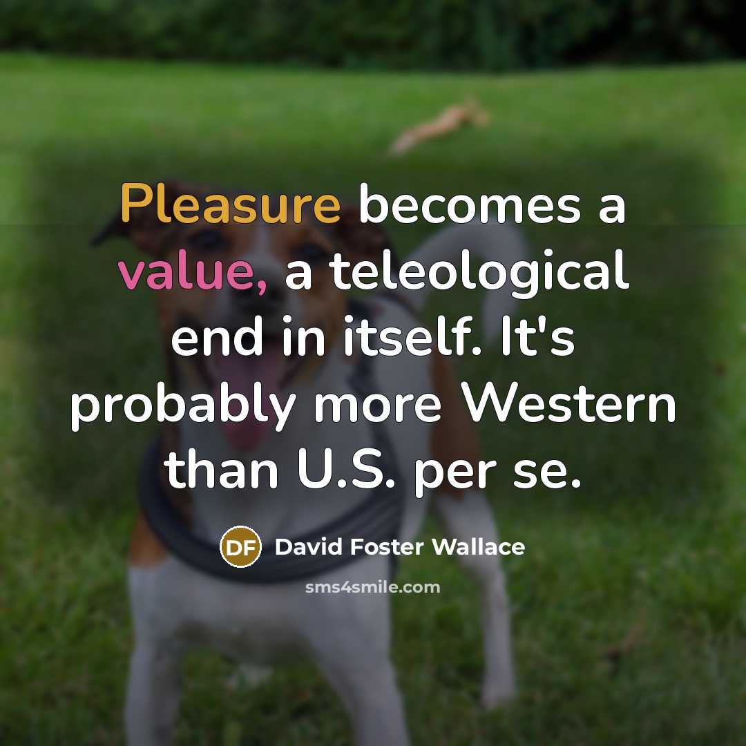 “Pleasure becomes a value, a teleological end in itself. It's…” quote by David Foster Wallace