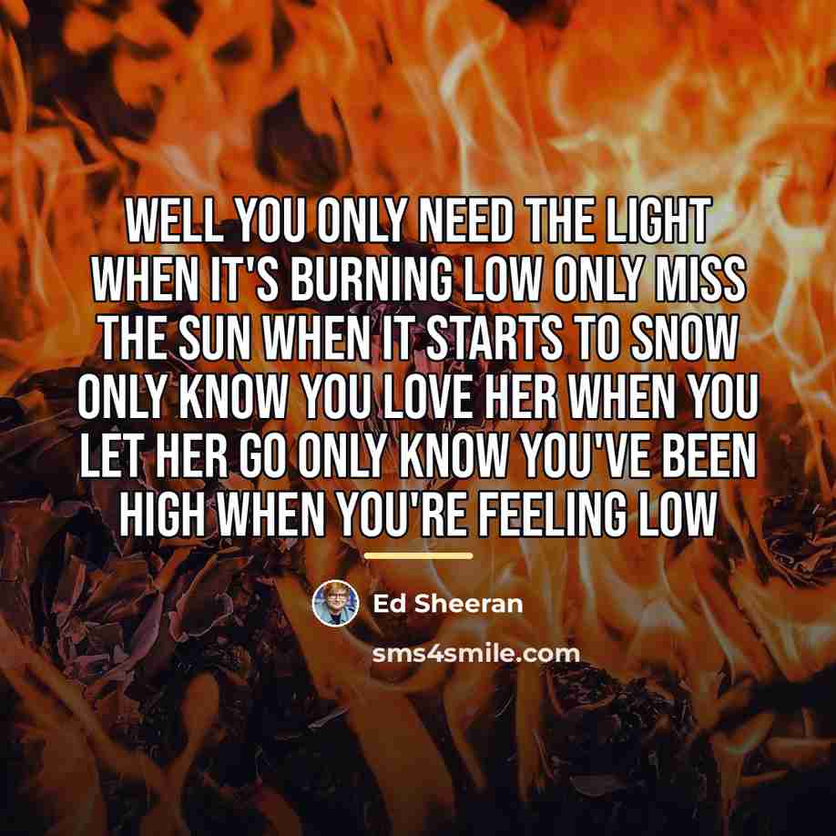 “Well you only need the light when it's burning low…” quote by Ed Sheeran