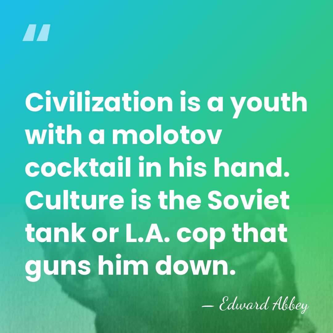Civilization is a youth with a molotov cocktail in his hand. Culture&hellip; - Edward Abbey