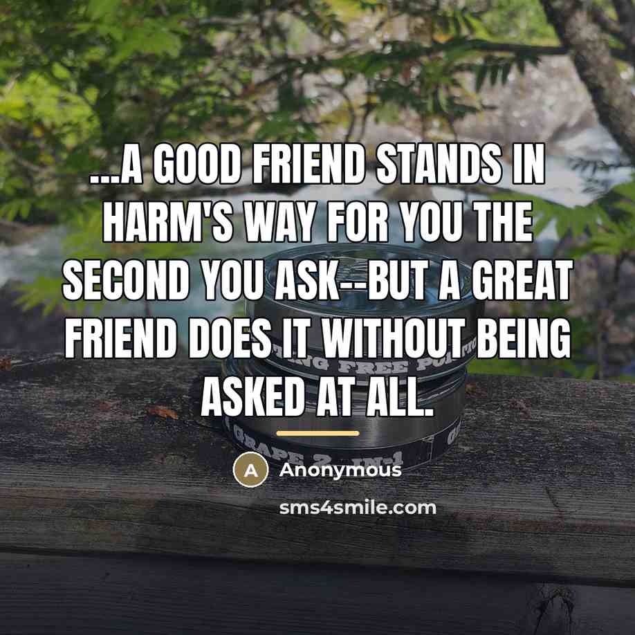 “...a good friend stands in harm's way for you the…” quote by Anonymous