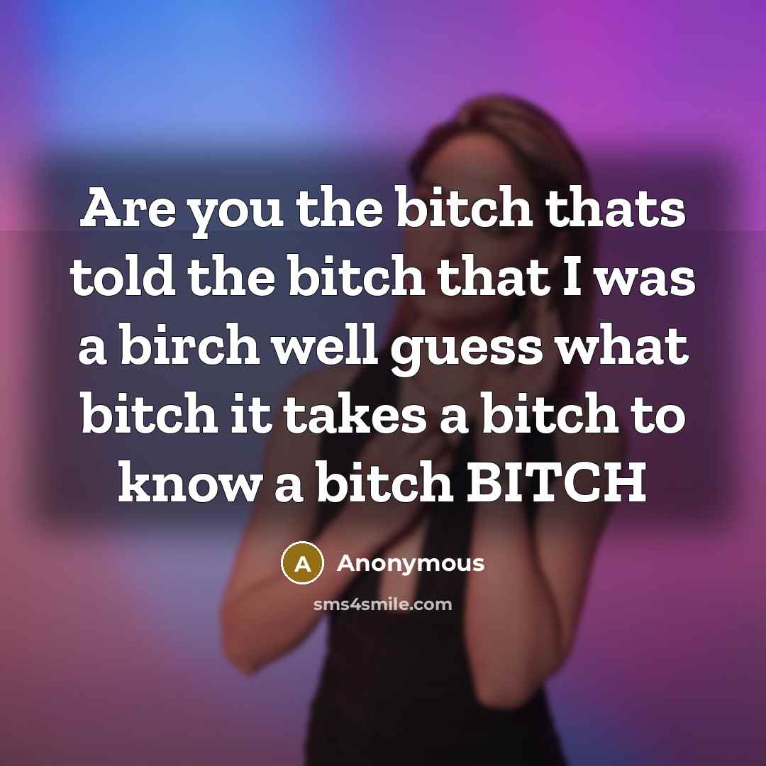 “Are you the bitch thats told the bitch that I was a birch well guess what bitch it takes a bitch to know a bitch BITCH” quote by Anonymous