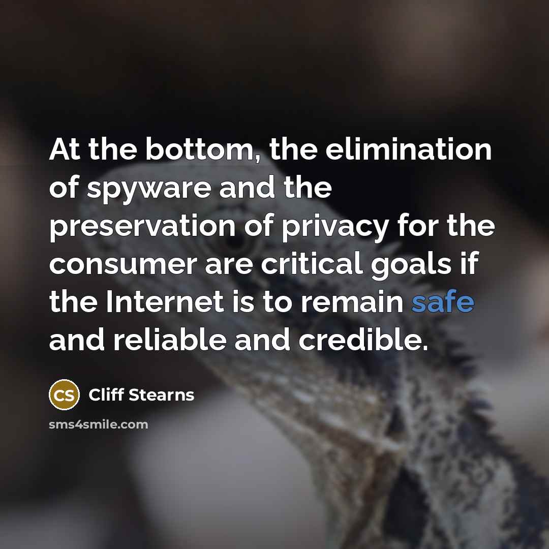 “At the bottom, the elimination of spyware and the preservation…” quote by Cliff Stearns