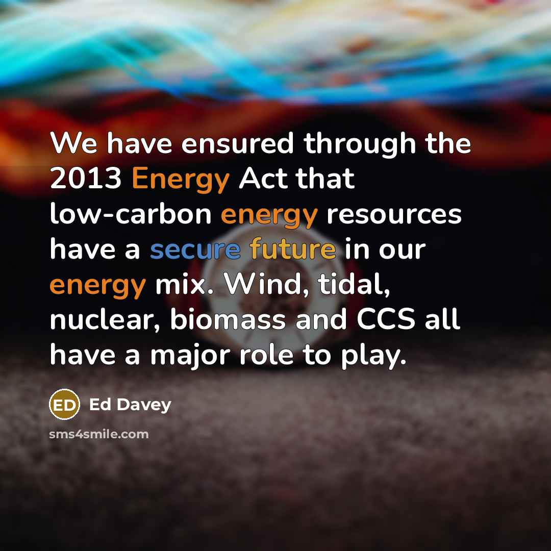 “We have ensured through the 2013 Energy Act that low-carbon energy resources have a secure future in our energy mix. Wind, tidal, nuclear, biomass and CCS all have a major role to play.” quote by Ed Davey