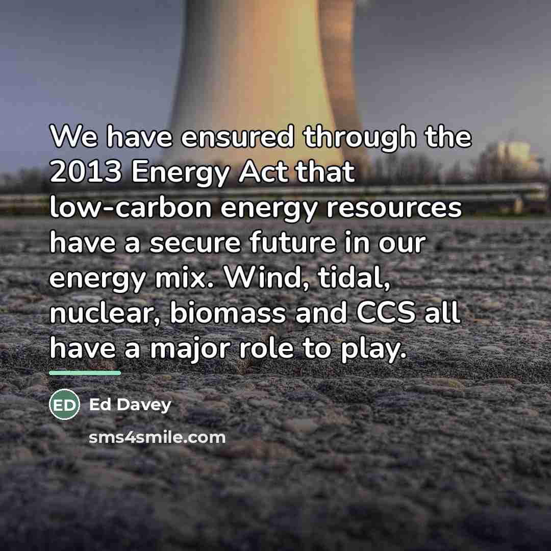 “We have ensured through the 2013 Energy Act that low-carbon…” quote by Ed Davey