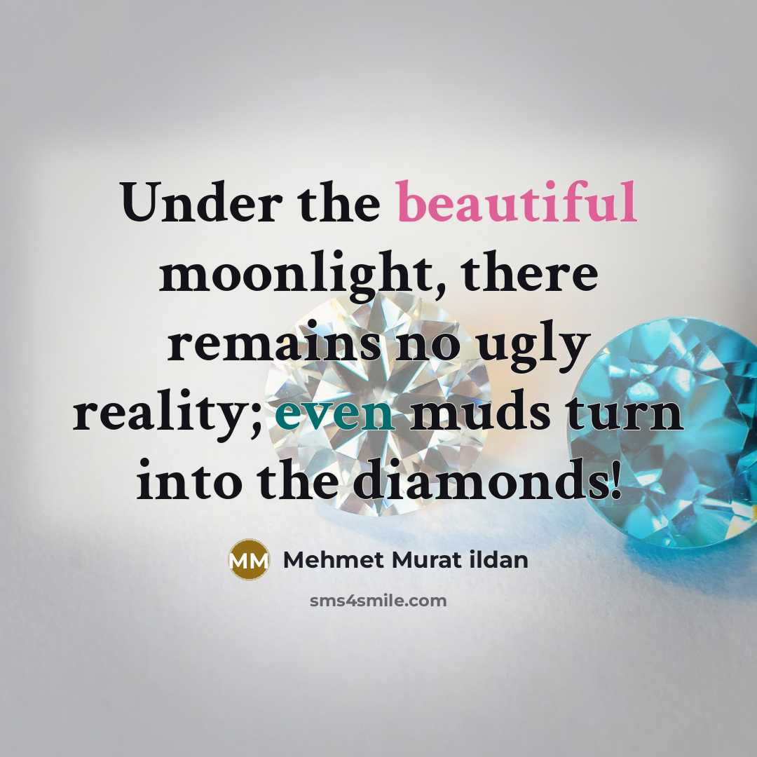 “Under the beautiful moonlight, there remains no ugly reality; even…” quote by Mehmet Murat Ildan