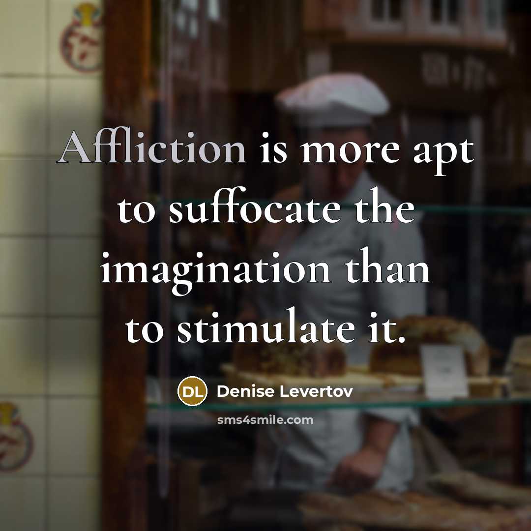 “Affliction is more apt to suffocate the imagination than to…” quote by Denise Levertov
