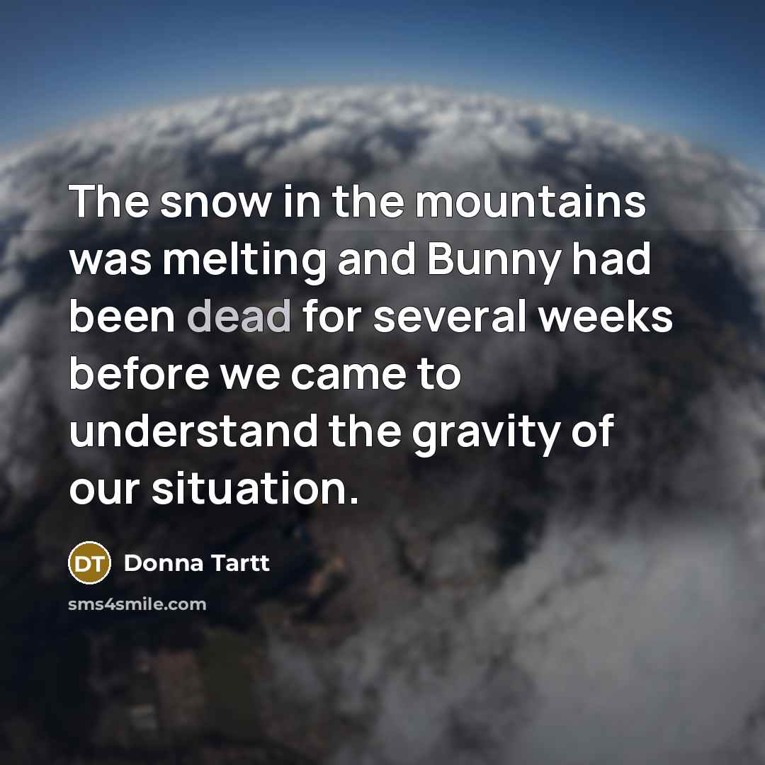 “The snow in the mountains was melting and Bunny had…” quote by Donna Tartt