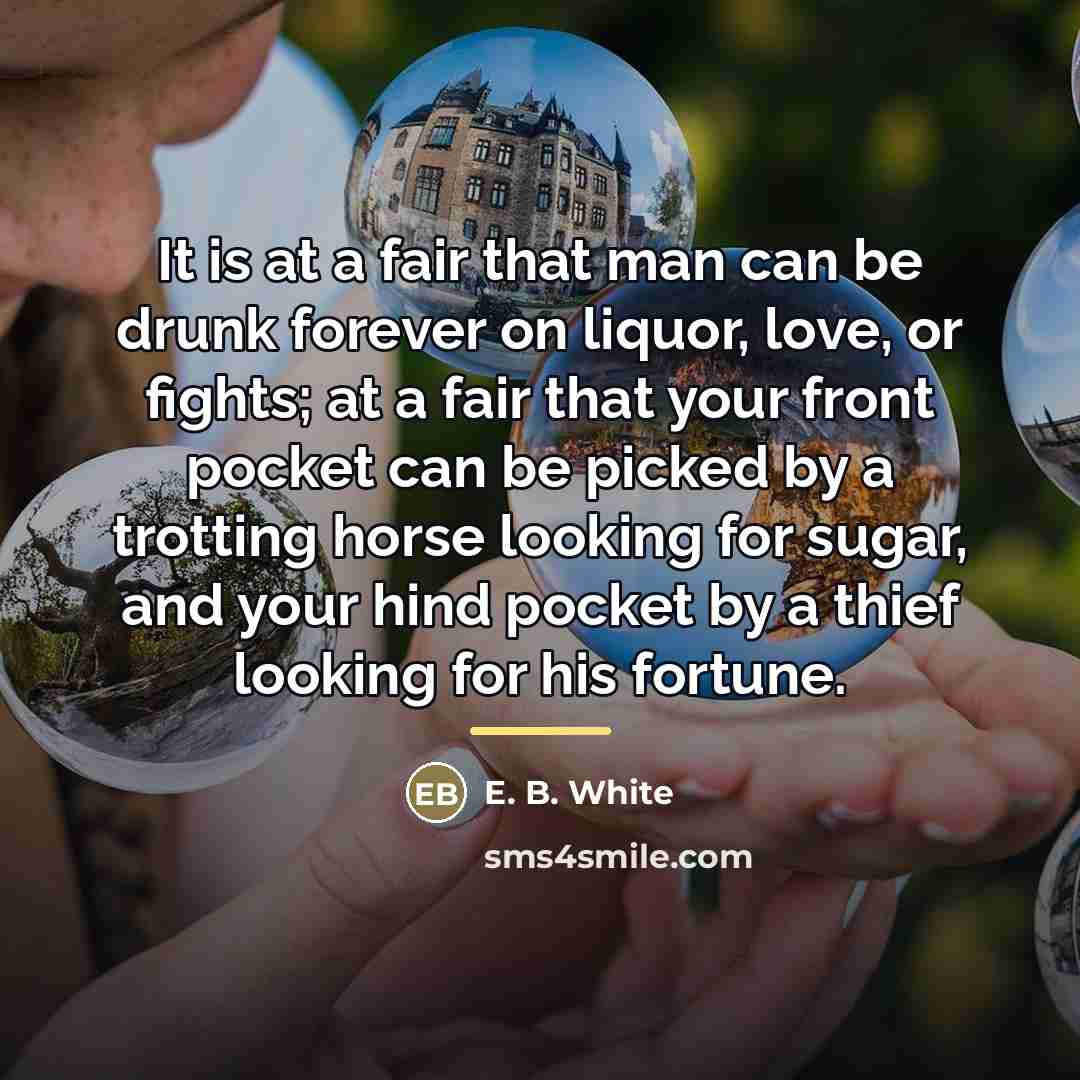 “It is at a fair that man can be drunk…” quote by E. B. White