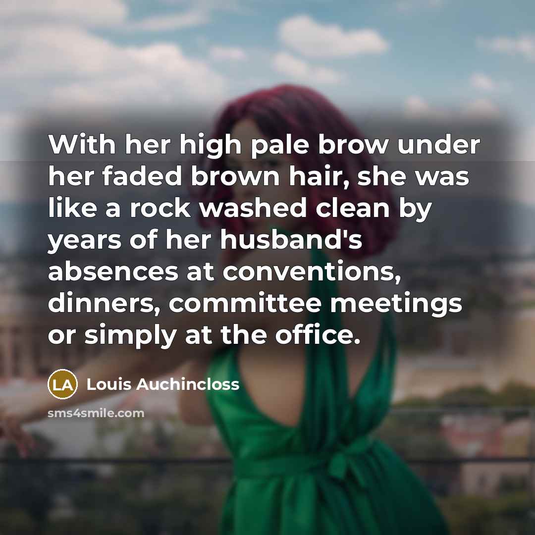 “With her high pale brow under her faded brown hair,…” quote by Louis Auchincloss