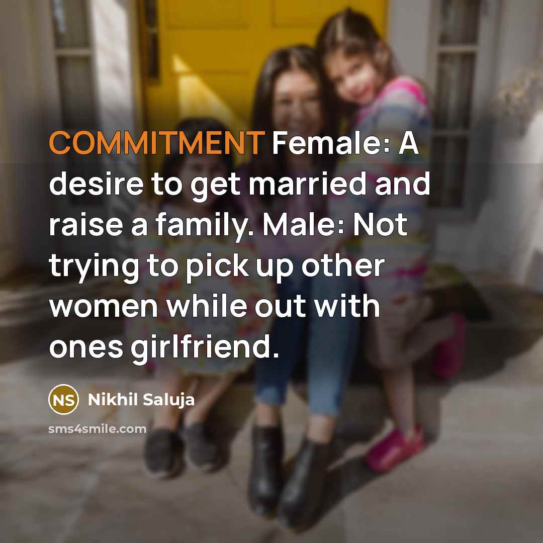“COMMITMENT Female: A desire to get married and raise a…” quote by Nikhil Saluja