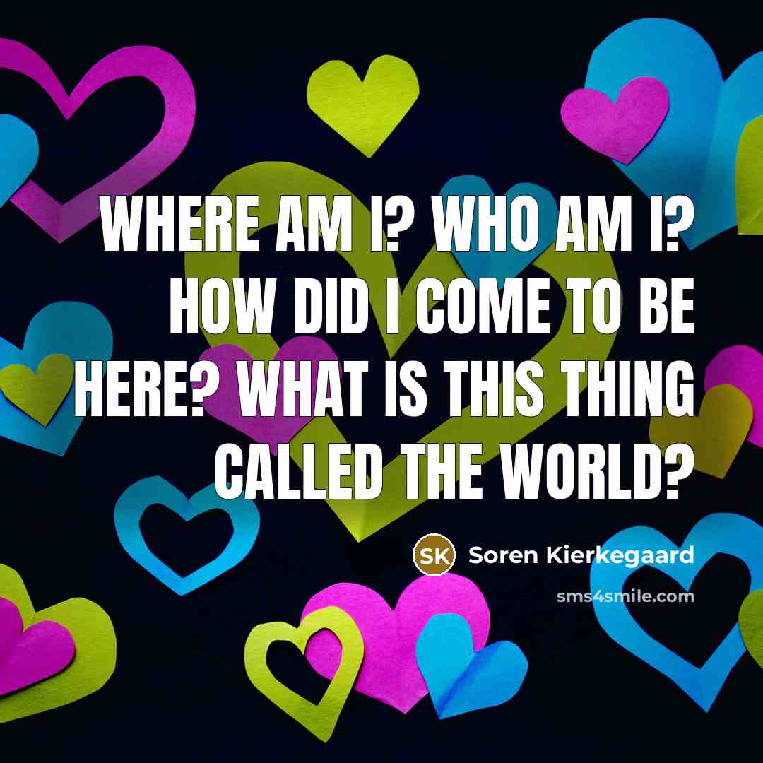 “Where am I? Who am I? How did I come to be here? What is this thing called the world?” quote by Soren Kierkegaard