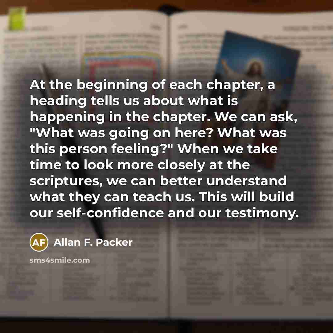 “At the beginning of each chapter, a heading tells us…” quote by Allan F. Packer