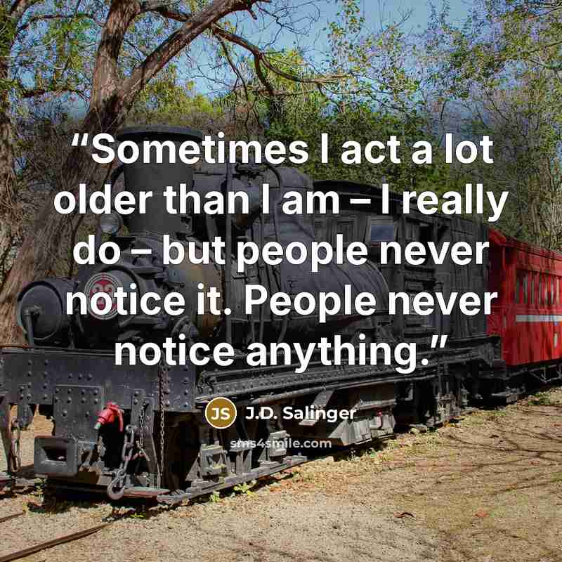 “Sometimes I act a lot older than I am – I really do – but people never notice it. People never notice anything.” quote by J.D. Salinger