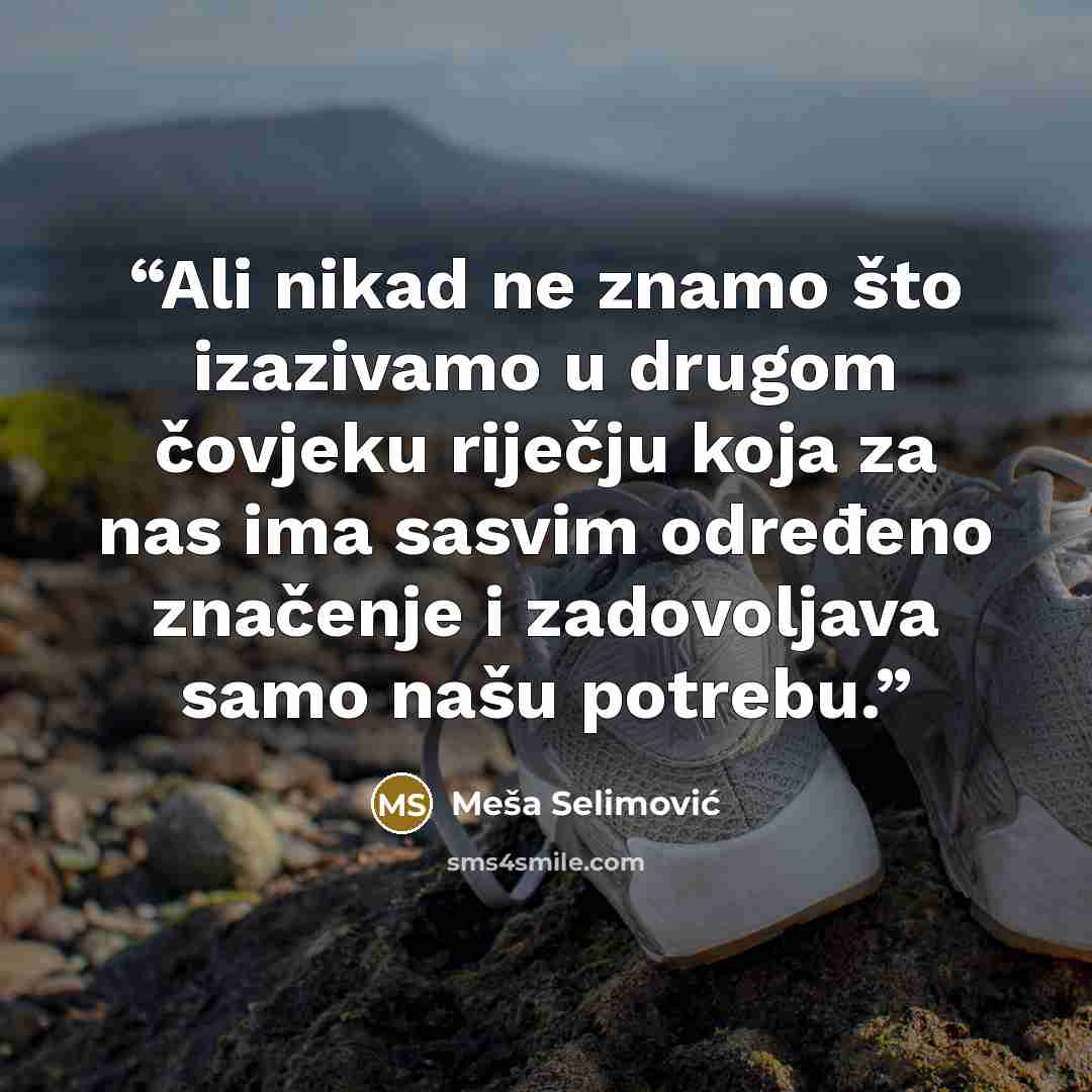 “Ali nikad ne znamo što izazivamo u drugom čovjeku riječju koja za nas ima sasvim određeno značenje i zadovoljava samo našu potrebu.” quote by Meša Selimović