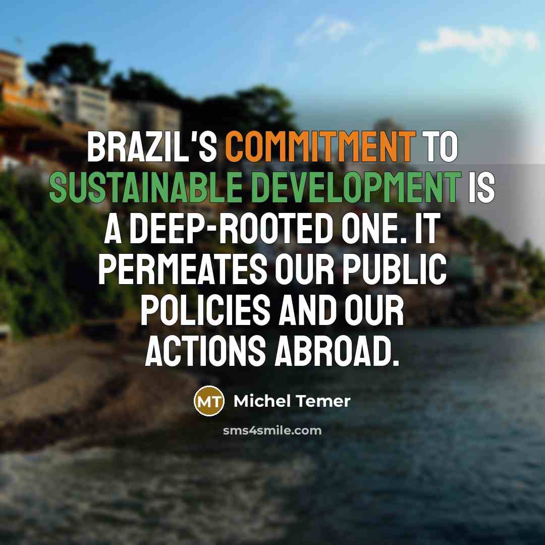 “Brazil's commitment to sustainable development is a deep-rooted one. It permeates our public policies and our actions abroad.” quote by Michel Temer