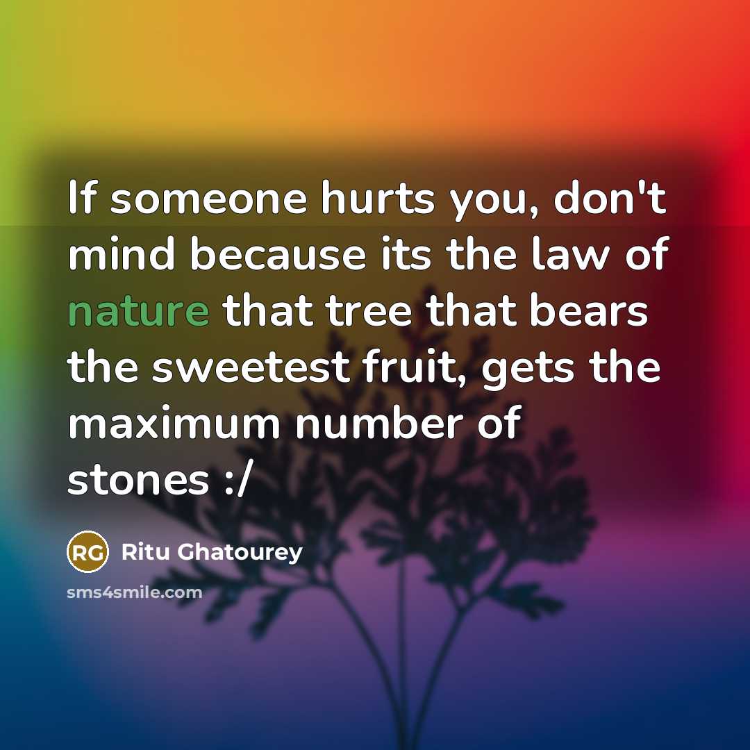 “If someone hurts you, don't mind because its the law…” quote by Ritu Ghatourey