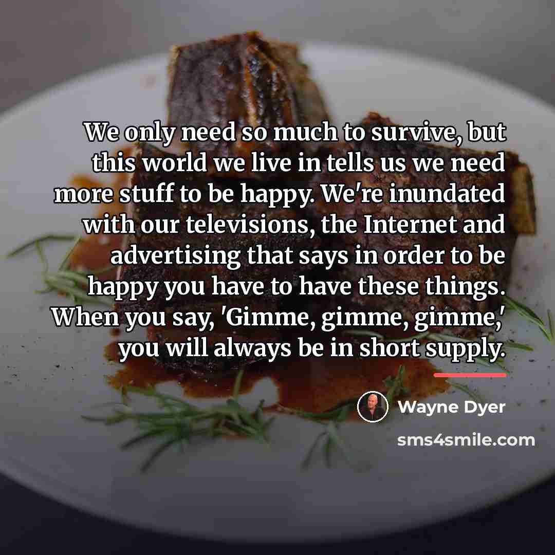 “We only need so much to survive, but this world…” quote by Wayne Dyer