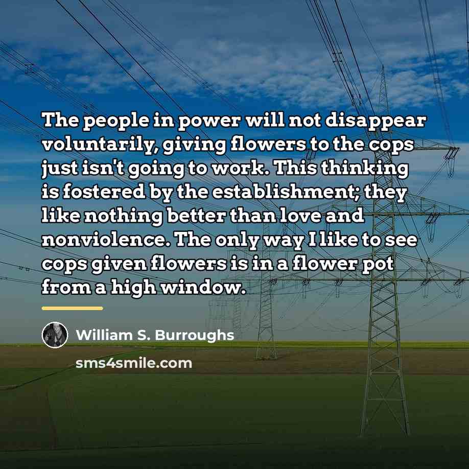 “The people in power will not disappear voluntarily, giving flowers…” quote by William S. Burroughs
