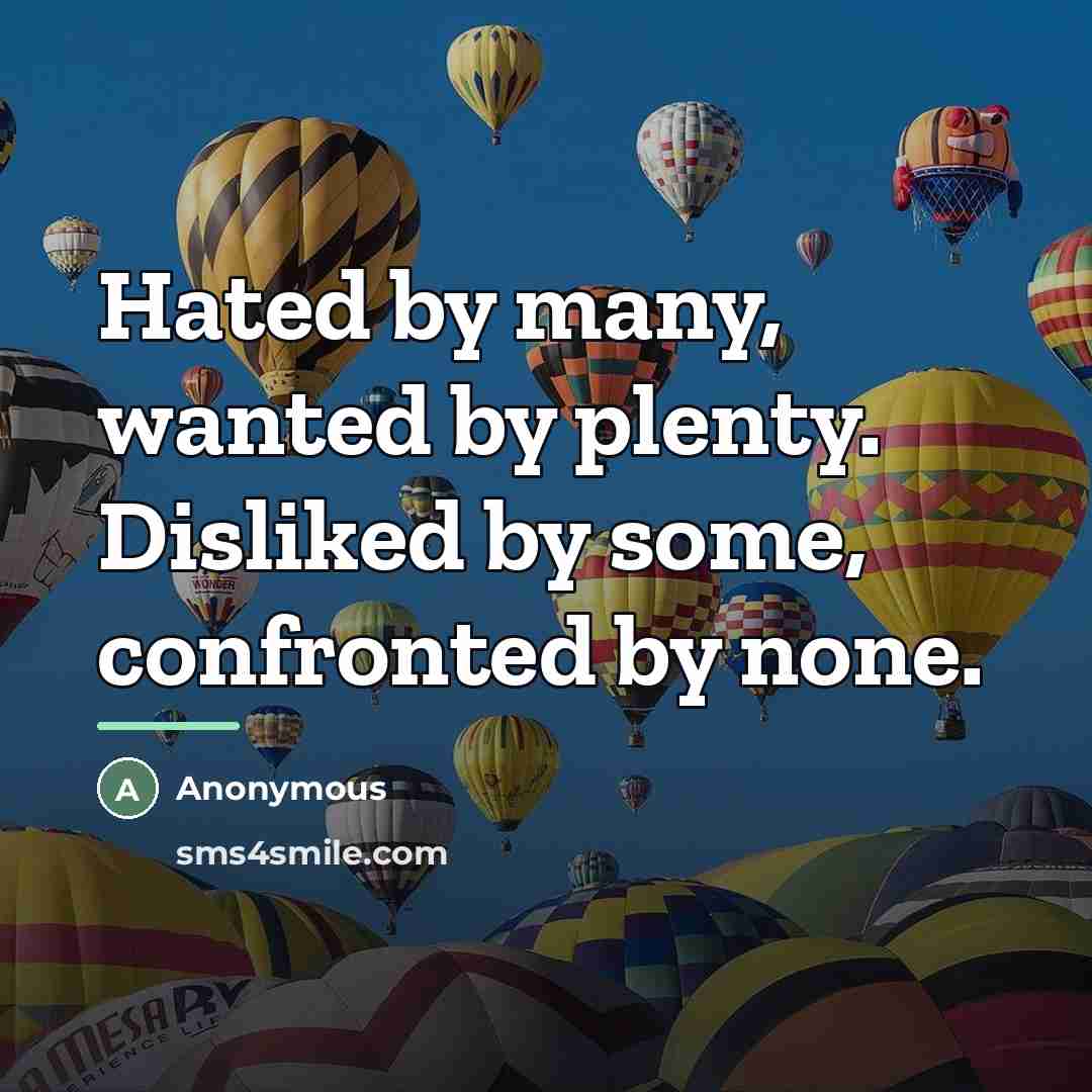 “Hated by many, wanted by plenty. Disliked by some, confronted…” quote by Anonymous