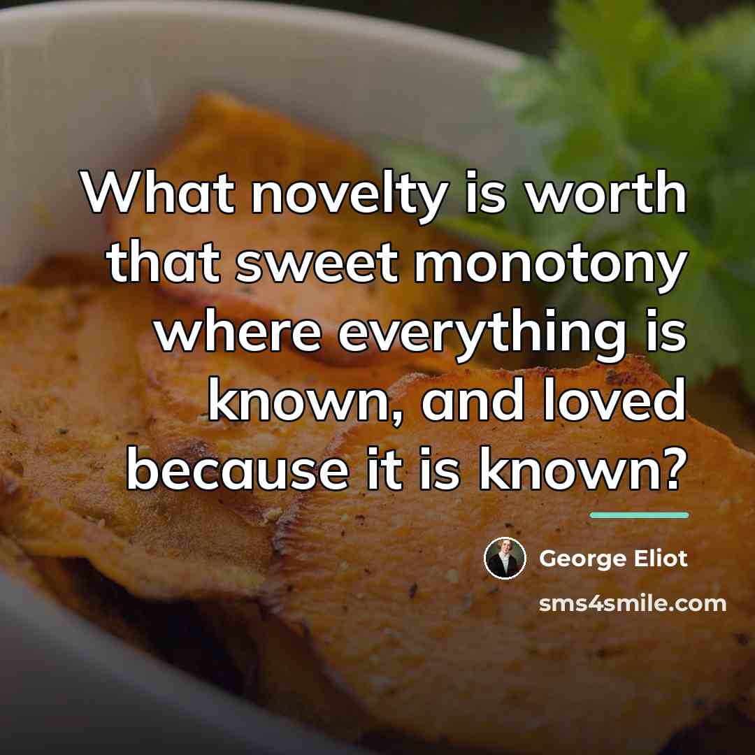 “What novelty is worth that sweet monotony where everything is…” quote by George Eliot