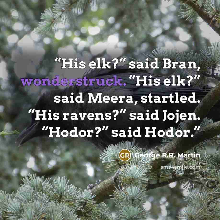 “His elk?” said Bran, wonderstruck. “His elk?” said Meera, startled. “His ravens?” said Jojen. “Hodor?” said Hodor.” quote by George R.R. Martin