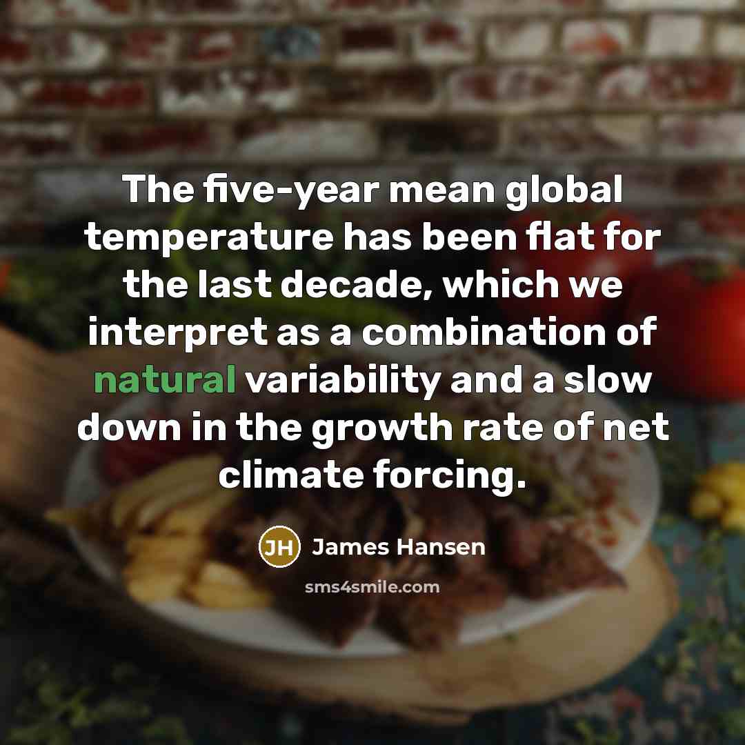 “The five-year mean global temperature has been flat for the…” quote by James Hansen