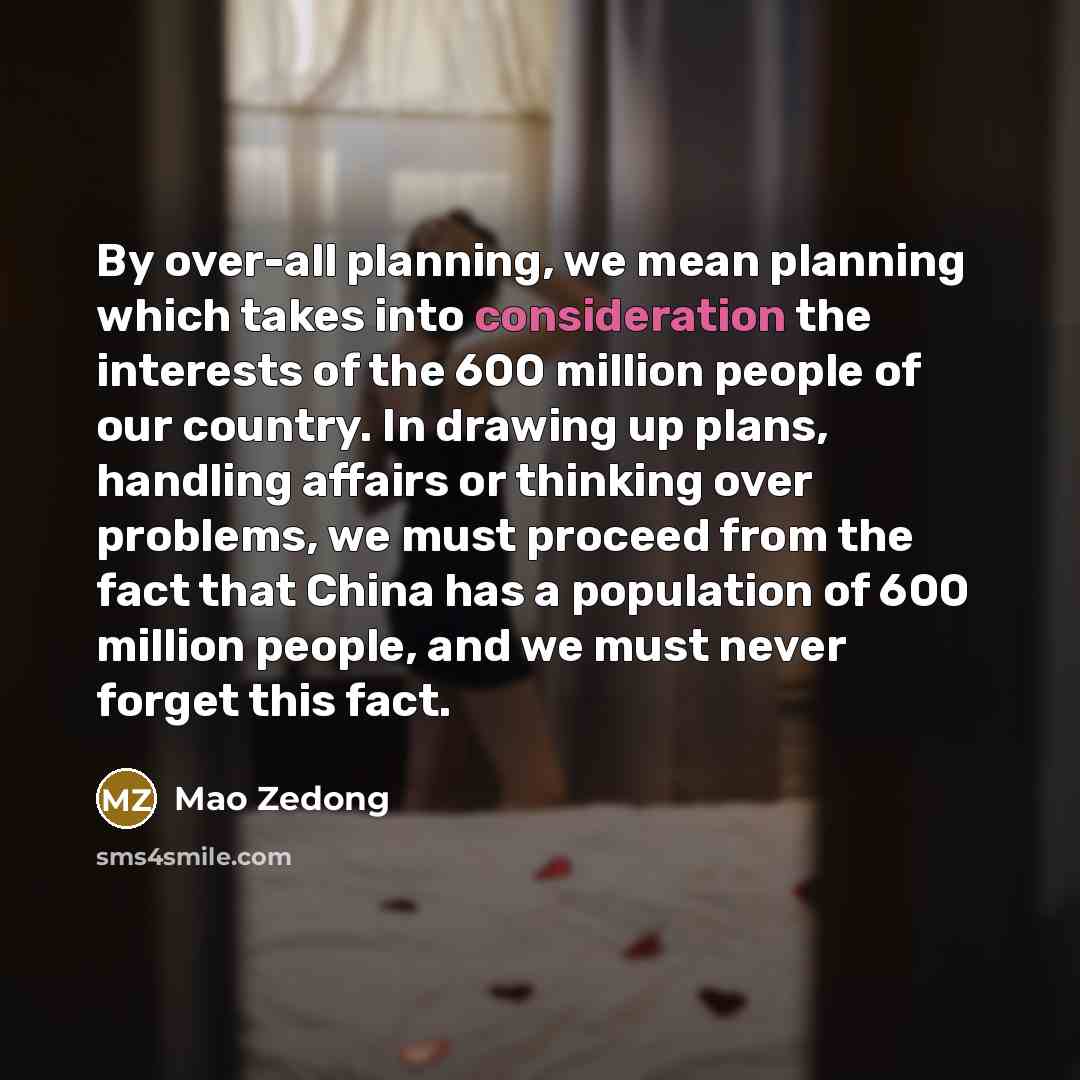“By over-all planning, we mean planning which takes into consideration…” quote by Mao Zedong