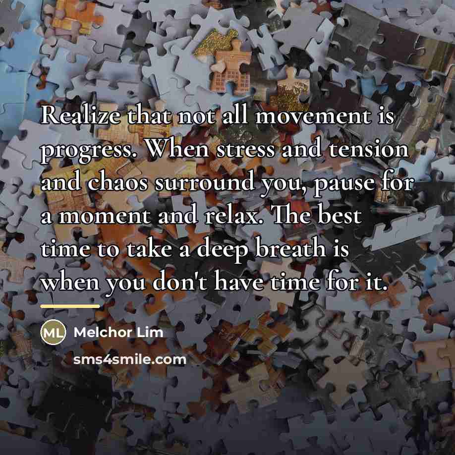 “Realize that not all movement is progress. When stress and…” quote by Melchor Lim