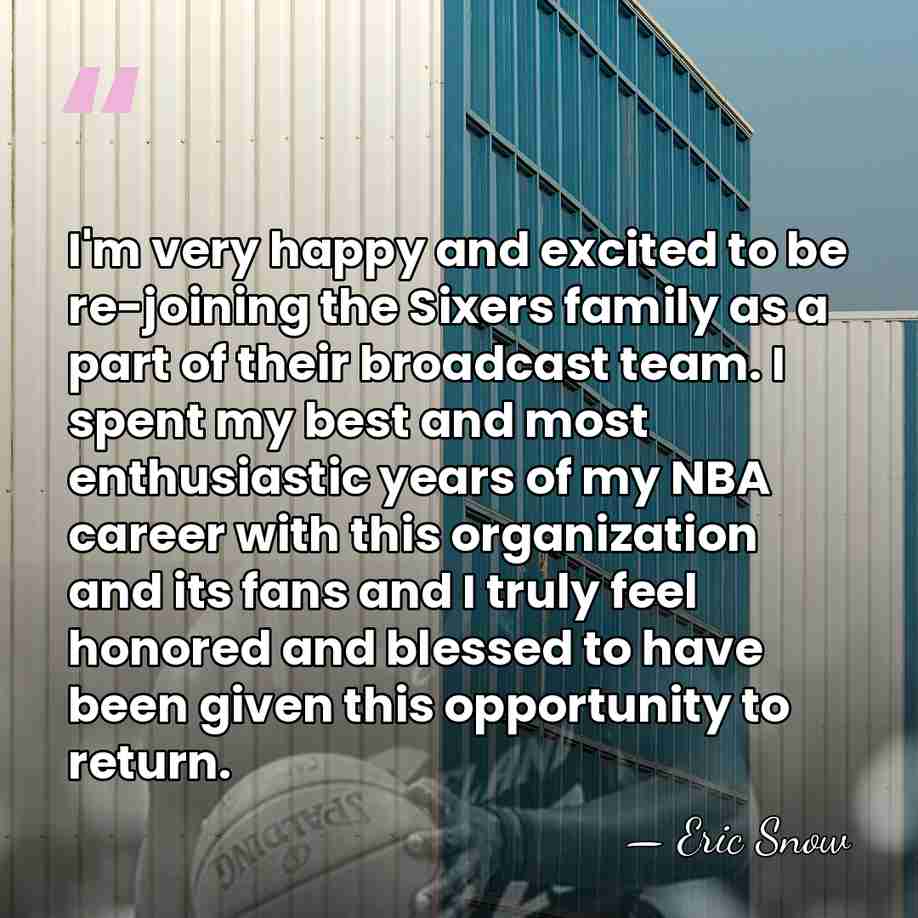 I'm very happy and excited to be re-joining the Sixers family as&hellip; - Eric Snow