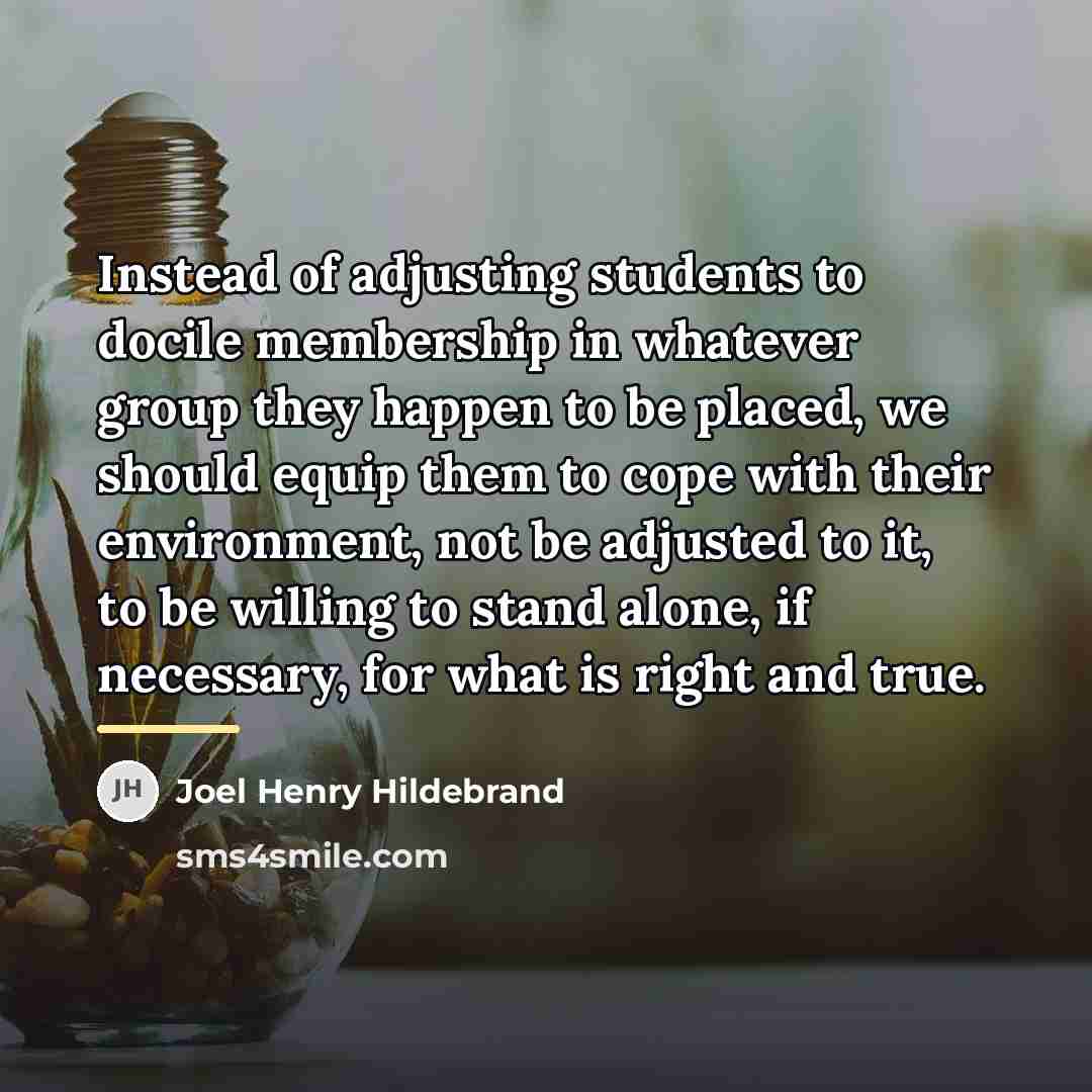 “Instead of adjusting students to docile membership in whatever group…” quote by Joel Henry Hildebrand