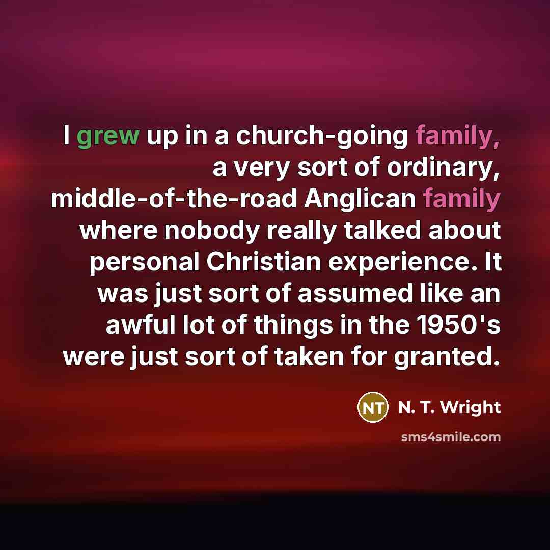 “I grew up in a church-going family, a very sort…” quote by N. T. Wright