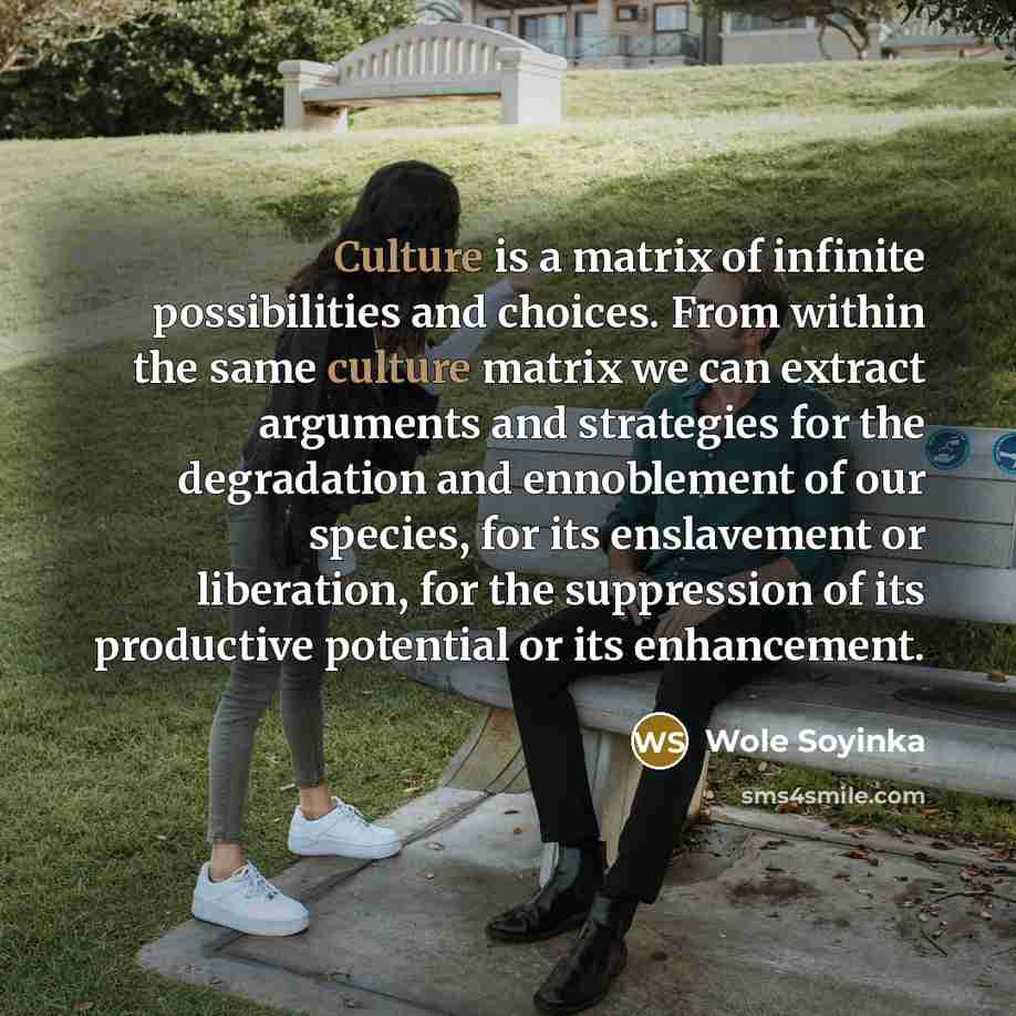 “Culture is a matrix of infinite possibilities and choices. From…” quote by Wole Soyinka