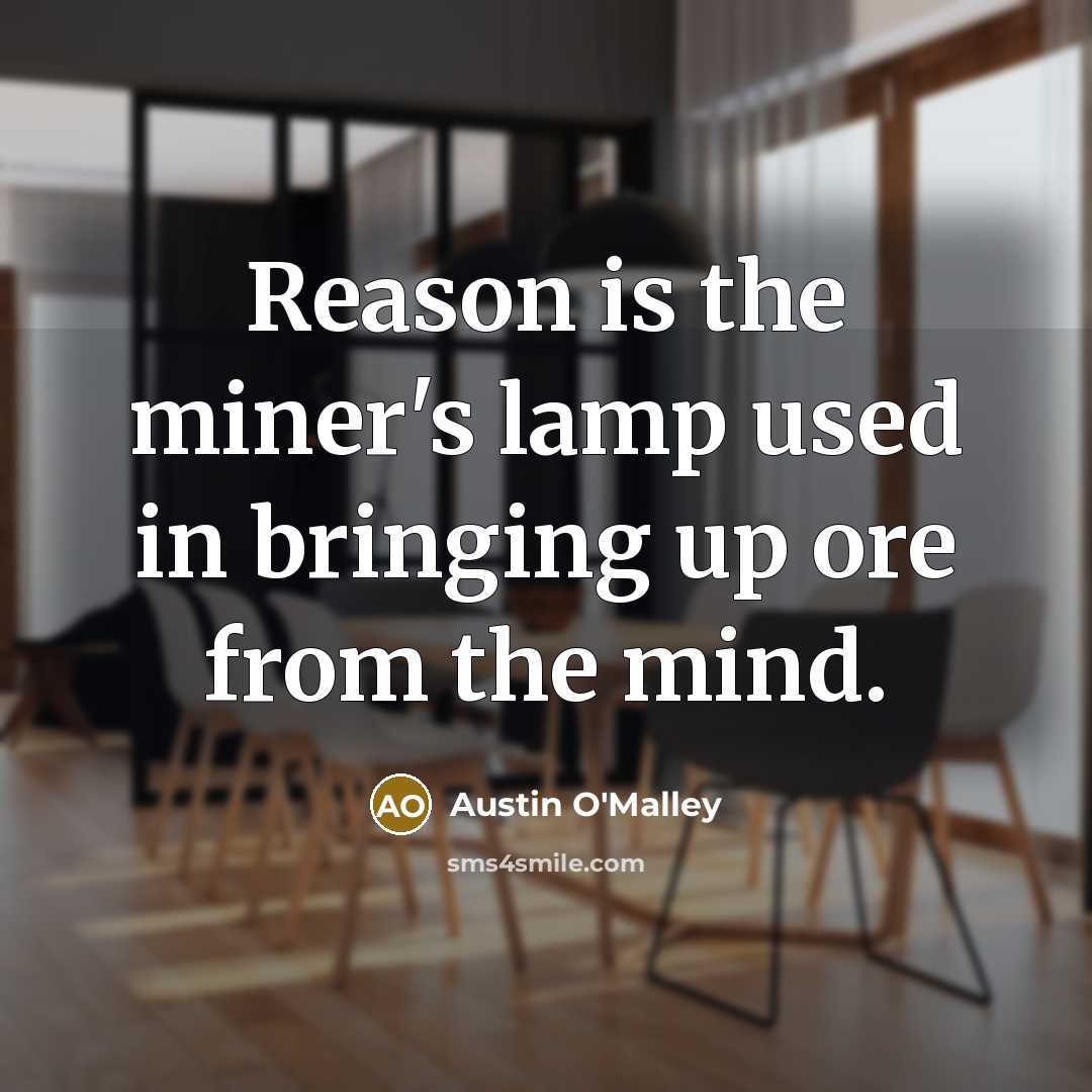 “Reason is the miner's lamp used in bringing up ore…” quote by Austin O'Malley