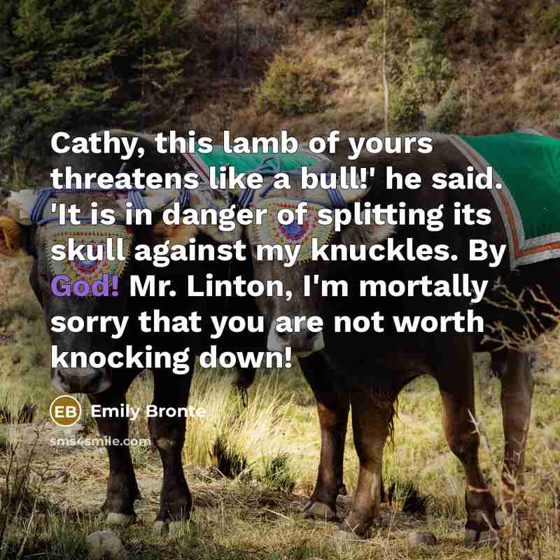 “Cathy, this lamb of yours threatens like a bull!' he…” quote by Emily Bronte