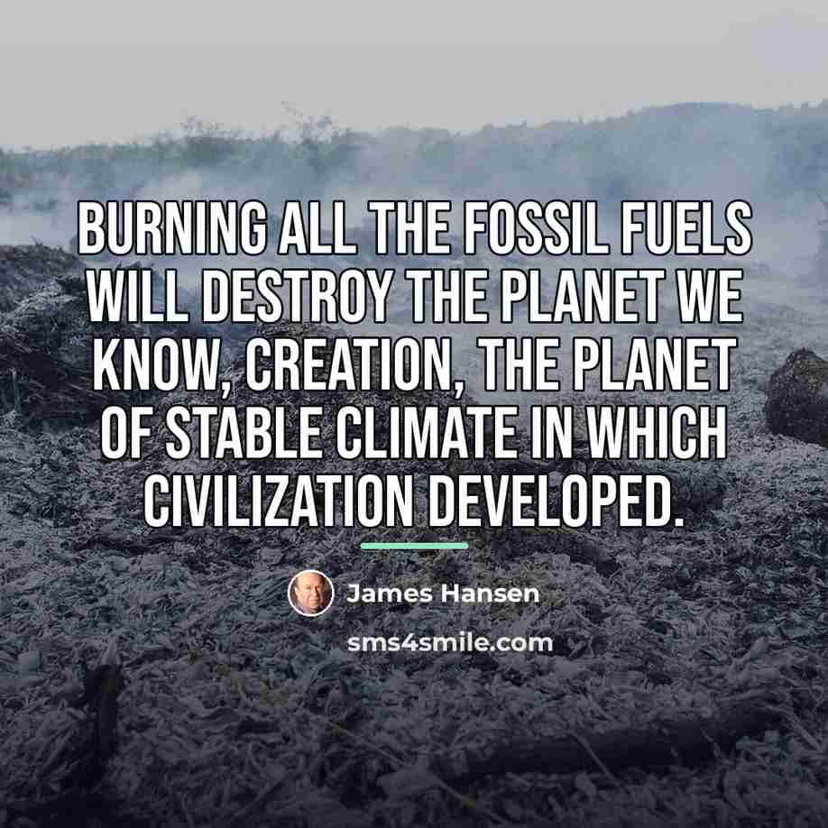 “Burning all the fossil fuels will destroy the planet we…” quote by James Hansen