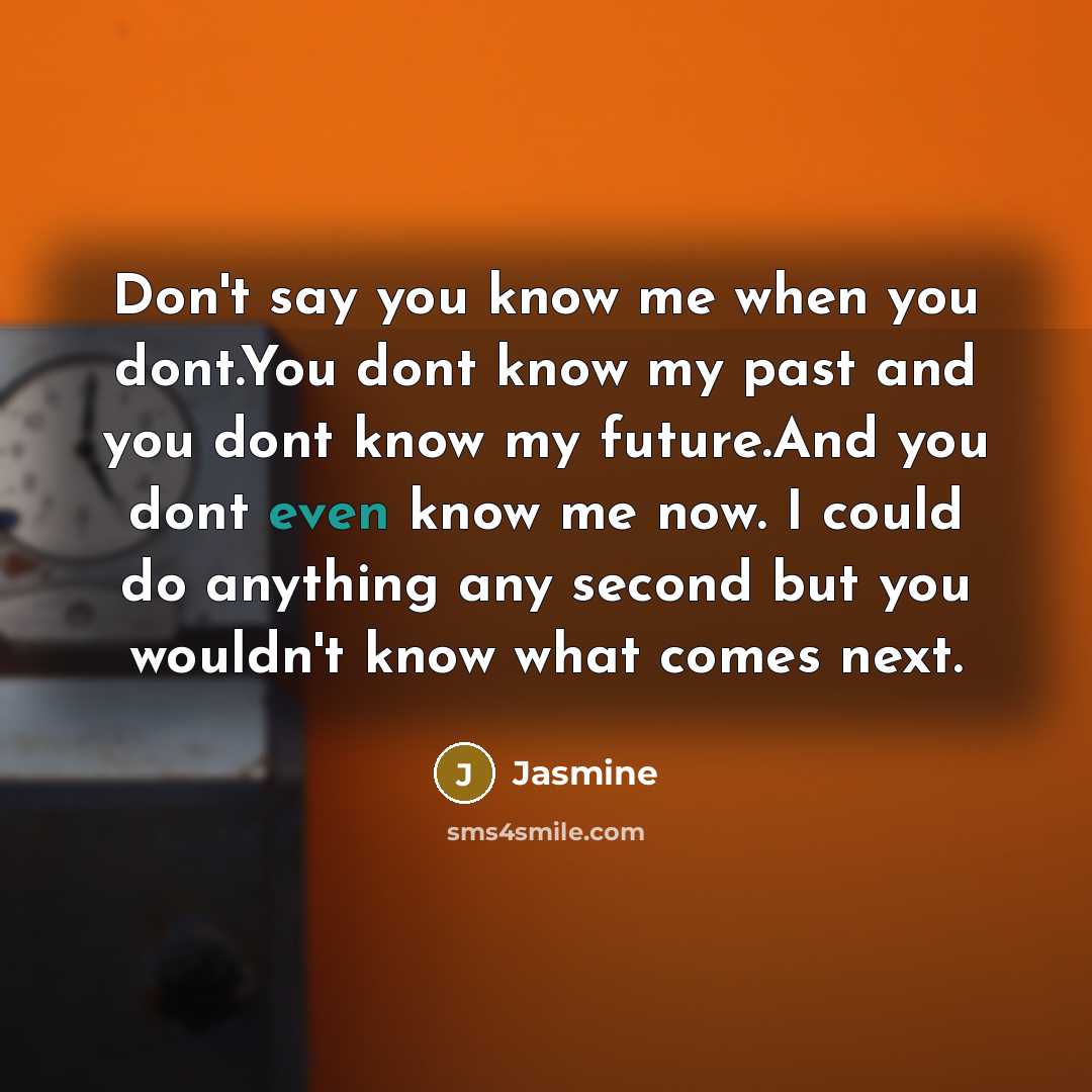 “Don't say you know me when you dont.You dont know…” quote by Jasmine