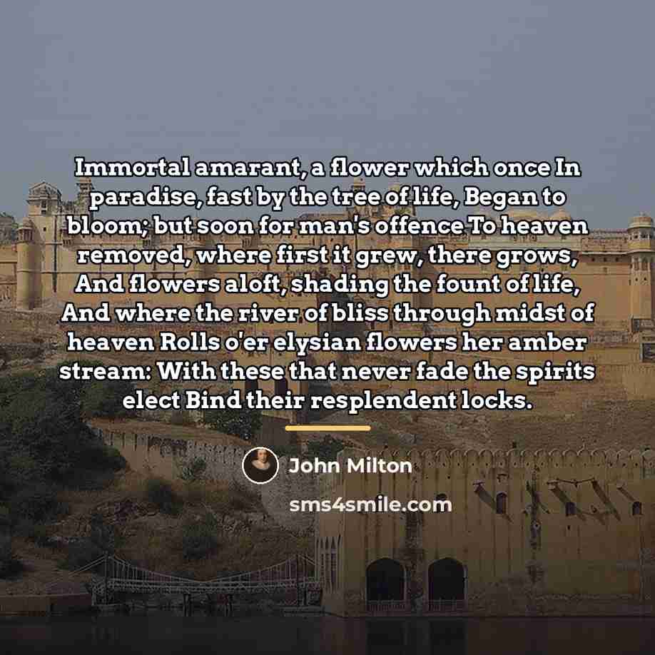 “Immortal amarant, a flower which once In paradise, fast by…” quote by John Milton