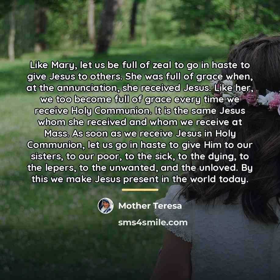 “Like Mary, let us be full of zeal to go…” quote by Mother Teresa