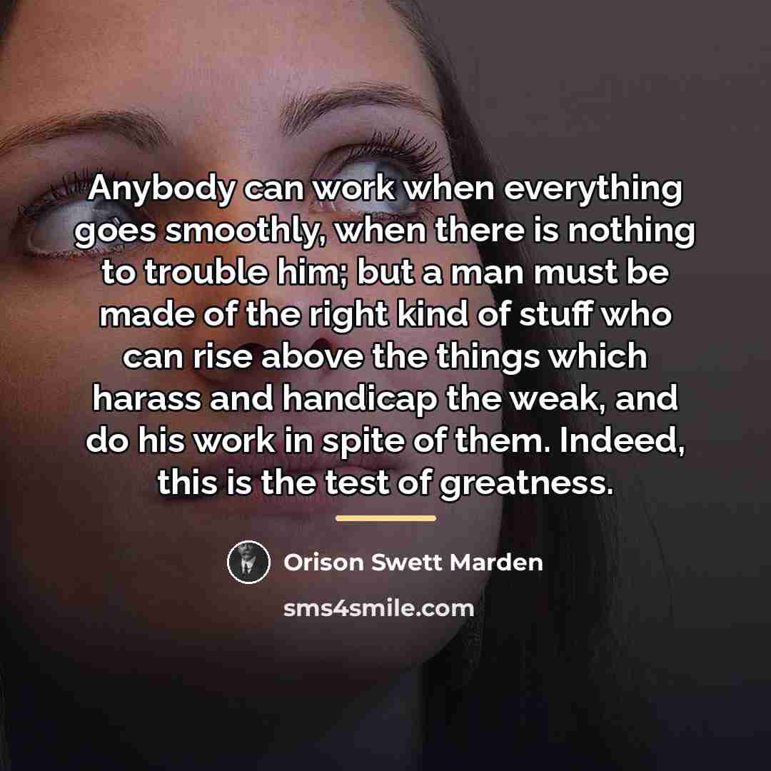 “Anybody can work when everything goes smoothly, when there is…” quote by Orison Swett Marden