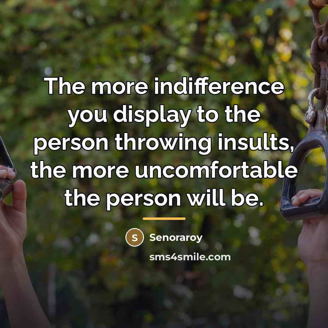 “The more indifference you display to the person throwing insults,…” quote by Senoraroy