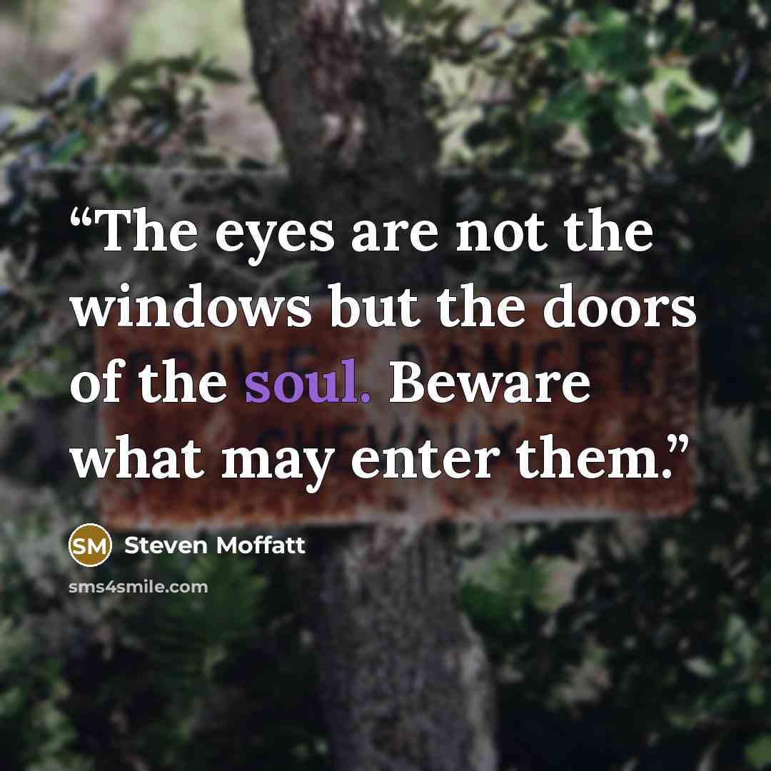 “The eyes are not the windows but the doors of the soul. Beware what may enter them.” quote by Steven Moffatt