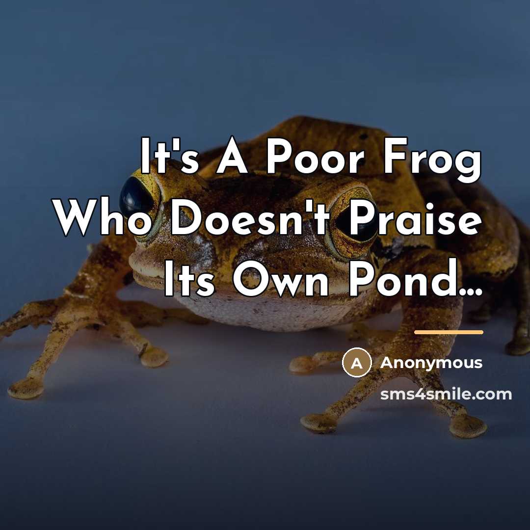 “It's A Poor Frog Who Doesn't Praise Its Own Pond...…” quote by Anonymous