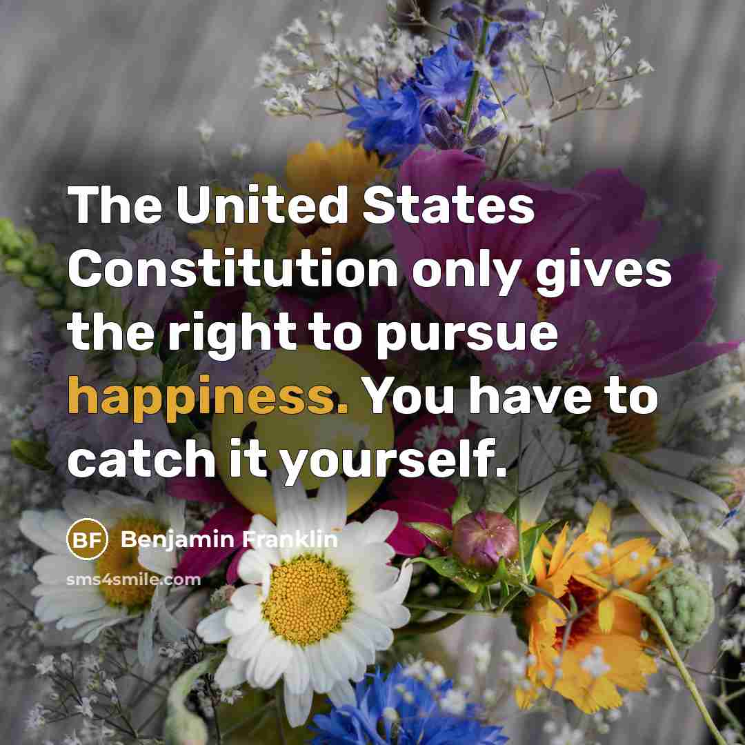 “The United States Constitution only gives the right to pursue…” quote by Benjamin Franklin