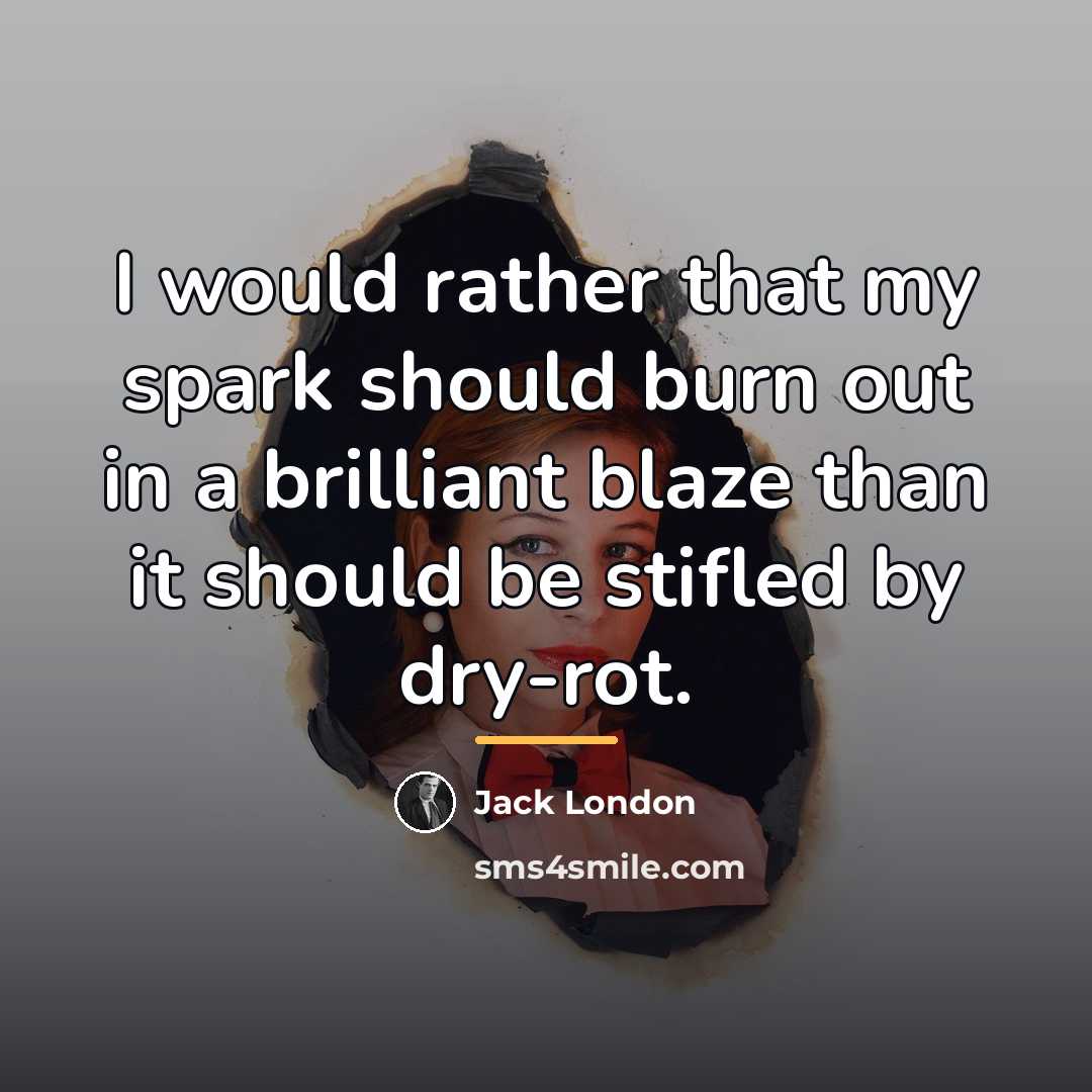 “I would rather that my spark should burn out in…” quote by Jack London