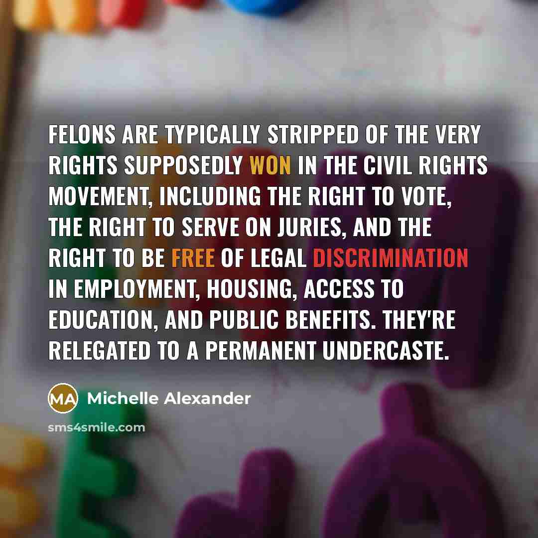 “Felons are typically stripped of the very rights supposedly won…” quote by Michelle Alexander