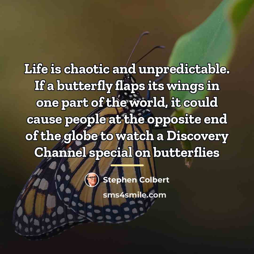 “Life is chaotic and unpredictable. If a butterfly flaps its…” quote by Stephen Colbert